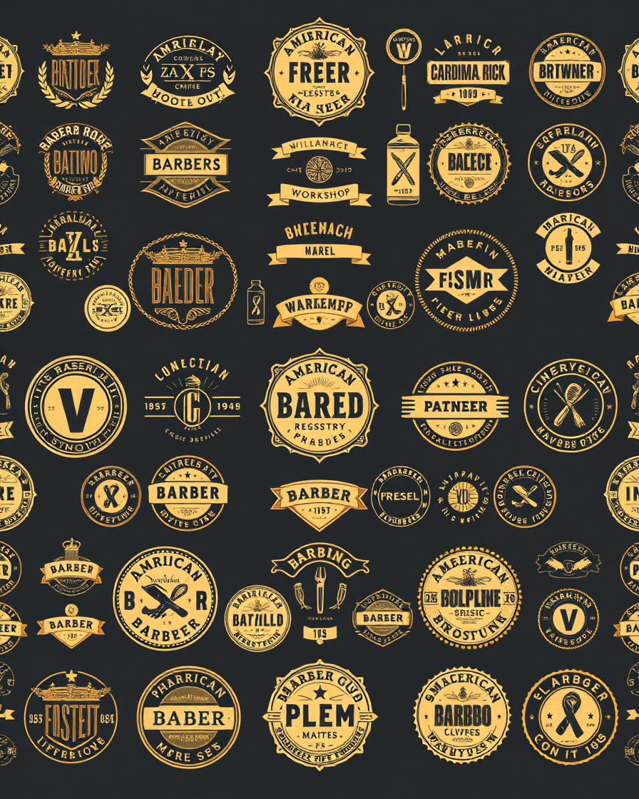 Collage of 264 American barber grooming brand emblems